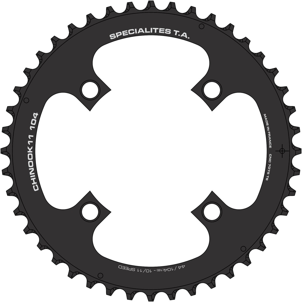 SPECIALITES TA CHAINRING CHINOOK (10S/11S) PITCH 104 OUTER 18MM SPIDER WIDTH BLACK MATT (ATB 4-ARM)