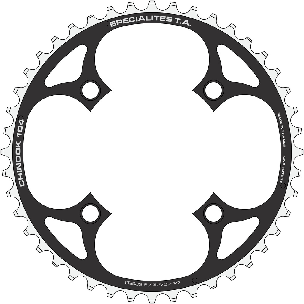 SPECIALITES TA CHAINRING CHINOOK (9S) PITCH 104 OUTER 23MM SPIDER WIDTH BLACK (ATB 4-ARM)