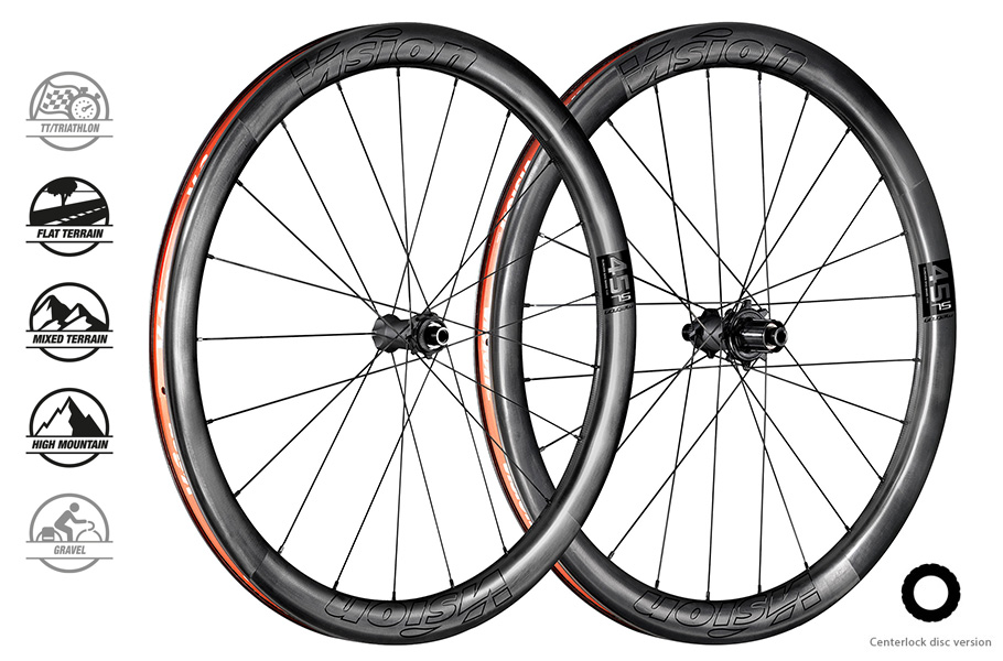 PAIRE DE ROUES VISION METRON 45 SL DISC CL SHIMANO 11 (TUBELESS READY CLINCHER) B1 CARBONE/GRIS