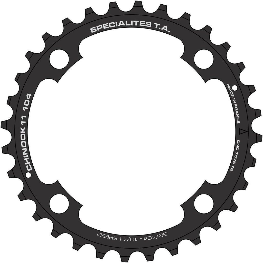 SPECIALITES TA CHAINRING CHINOOK (10S/11S) STITCH 104 CENTER BLACK MATT (ATB 4-ARM)