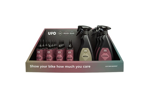 [112177] CERAMICSPEED UFO Drivetrain pack (display, 8X Drip All Conditions, 4X Drip Wet Conditions, 4X Drip Indoor, 3X Drivetrain Cleaner, 3X Bike Wash)