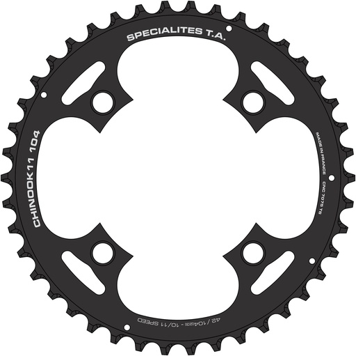 [PL41104359-42] SPECIALITES TA CHAINRING CHINOOK (10S/11S) PITCH 104 OUTER 23MM SPIDER WIDTH BLACK MATT (ATB 4-ARM)