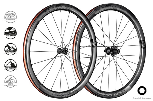 [710-0156231030] PAIRE DE ROUES VISION METRON 45 SL DISC CL SHIMANO 11 (TUBELESS READY CLINCHER) B1 CARBONE/GRIS